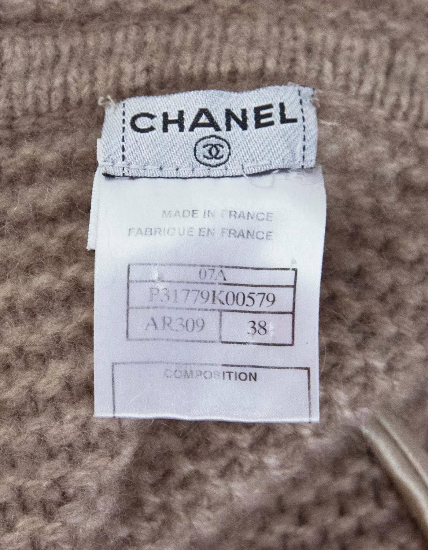 Brown Chanel Oatmeal Cashmere Knit Sweater Sz FR38