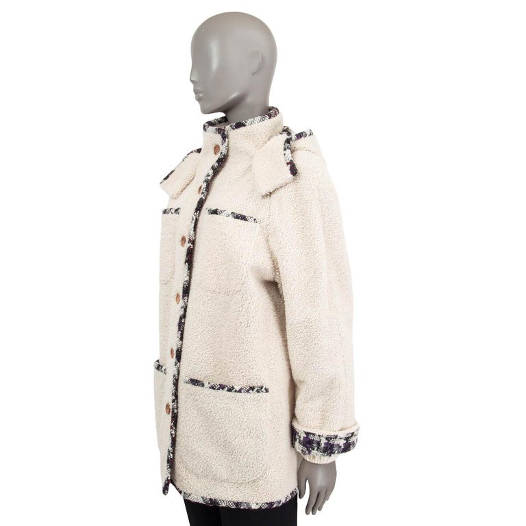 CHANEL off-white 2019 COCO NEIGE SHEARLING DUFFLE Coat Jacket 38 S