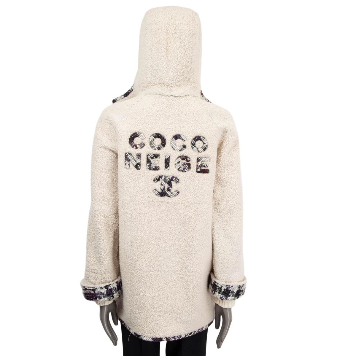 Beige CHANEL off-white 2019 COCO NEIGE SHEARLING DUFFLE Coat Jacket 38 S For Sale