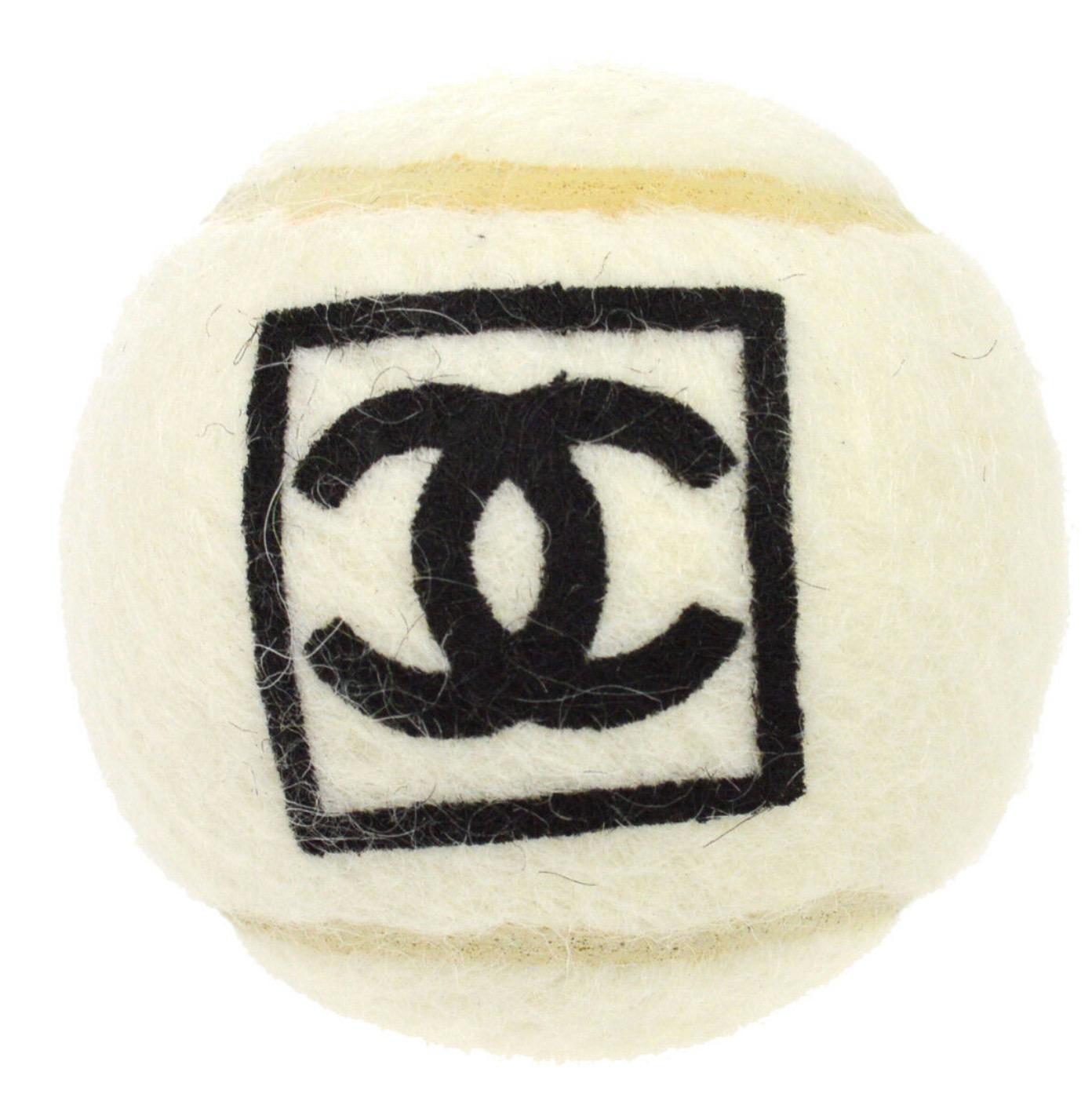 Chanel Off White Black CC Logo Sports Game Novelty Tennis Ball - A Pair (2) In Good Condition For Sale In Chicago, IL