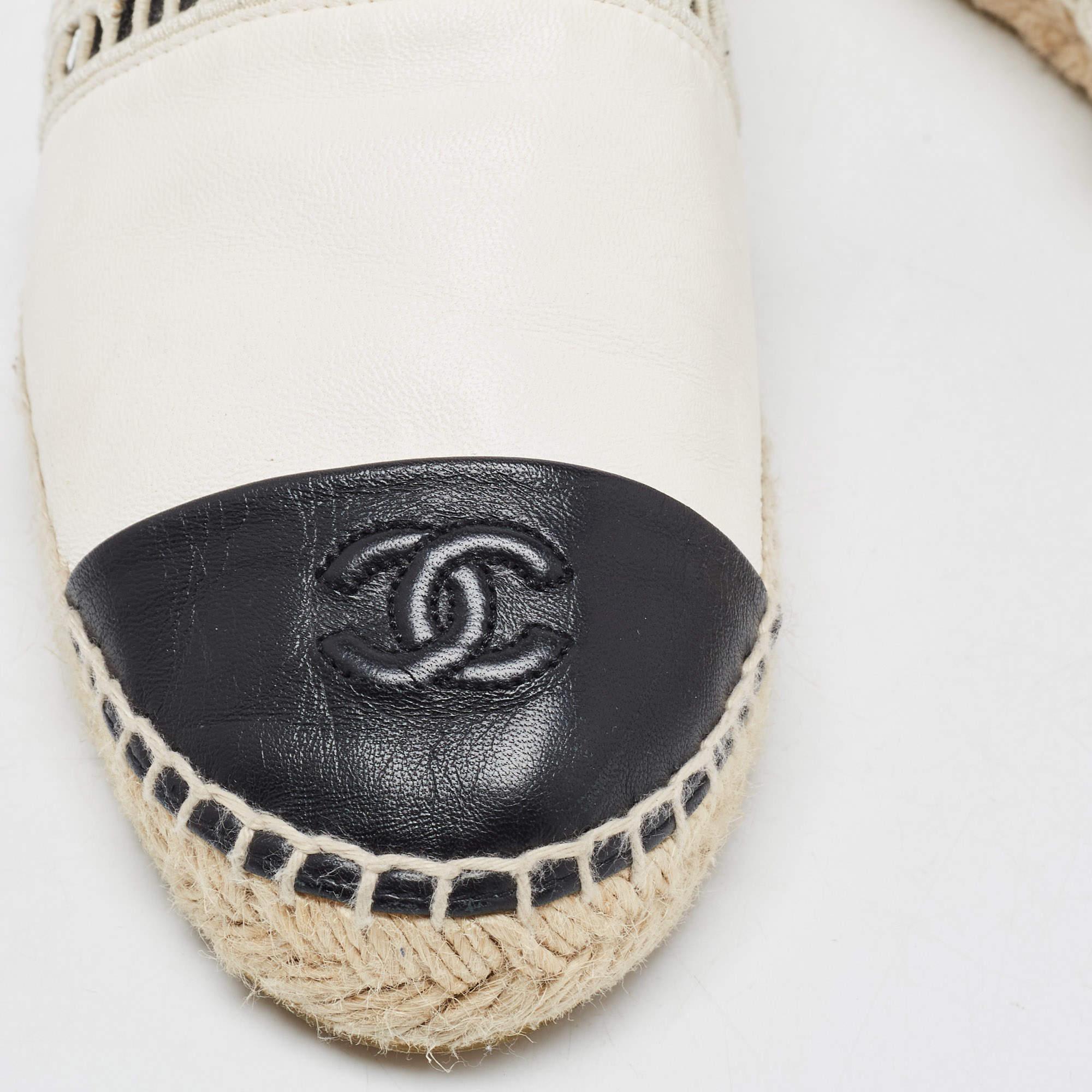 Chanel Off White/Black Leather CC Espadrille Flats Size 39 3