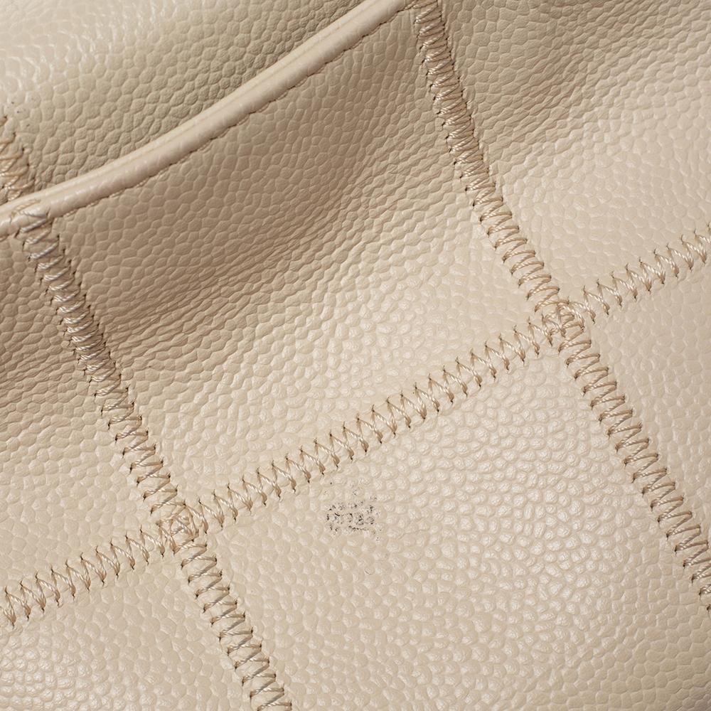 Chanel Off White Choco Bar Quilted Leather Logo Satchel 9