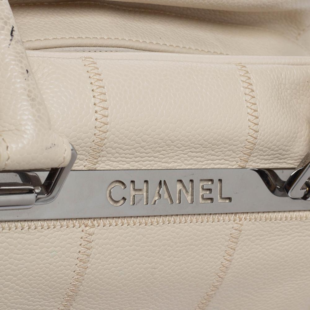 Chanel Off White Choco Bar Quilted Leather Logo Satchel 11