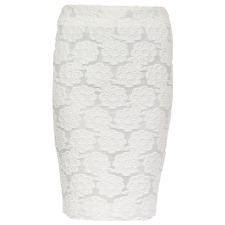CHANEL off-white cotton CAMELIA JACQUARD PENCIL Skirt 36 XS