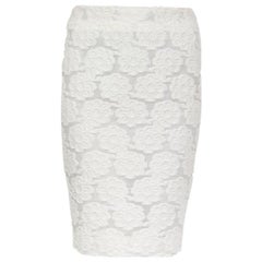 CHANEL off-white cotton CAMELIA JACQUARD PENCIL Skirt 36 XS