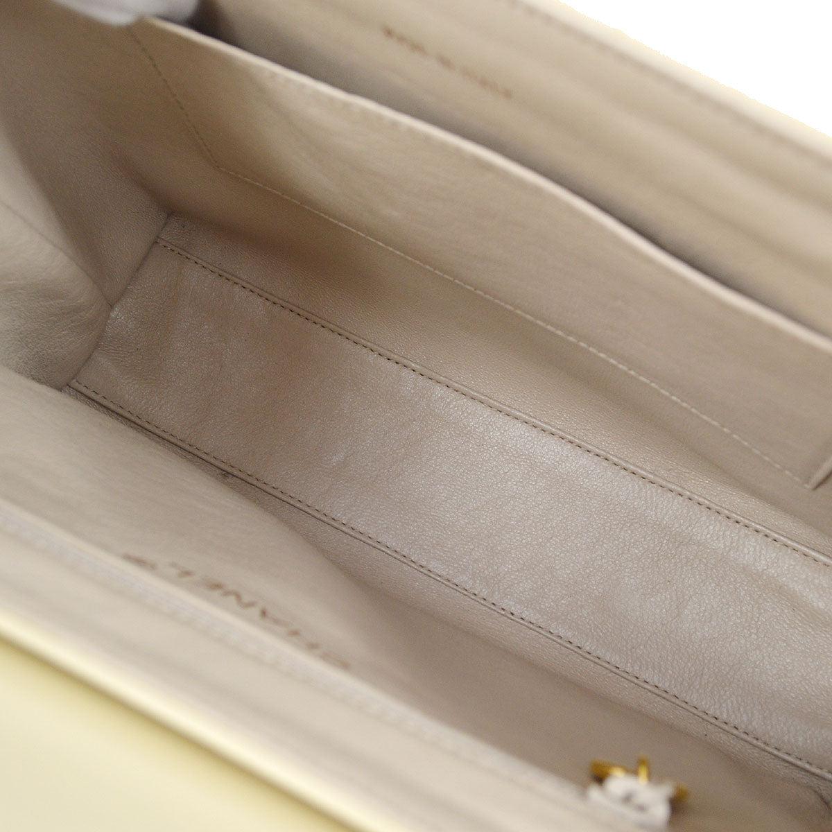 CHANEL Off White Cream Ivory Lambskin Gold CC Small Kelly Top Handle Bag In Good Condition For Sale In Chicago, IL