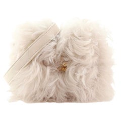 CHANEL Off White Cream Shearling Fur Small Evening Shoulder Bag