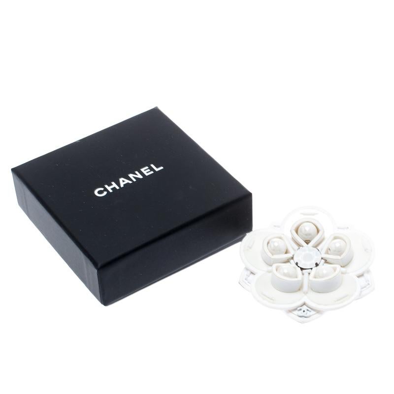 Chanel Off White Embellished Camellia Brooch 1