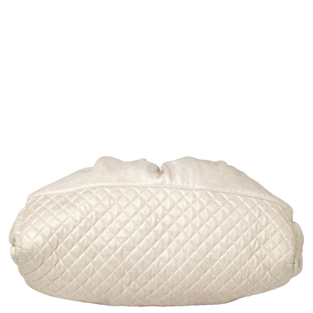 Beige Chanel Off-White Jersey Melrose Cabas Shoulder Bag
