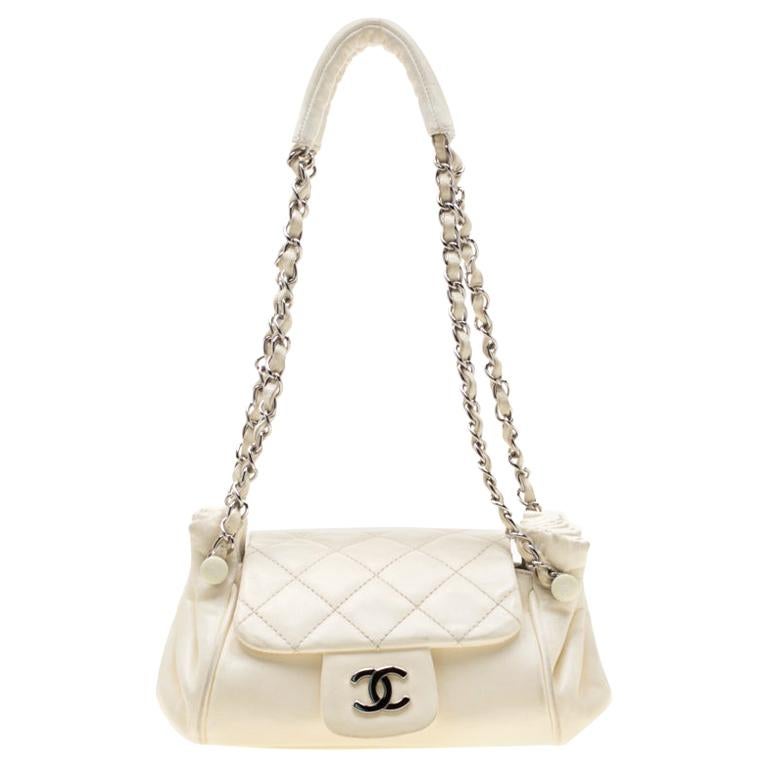 Chanel Off White Leather CC Accordion Flap Shoulder Bag For Sale at 1stDibs