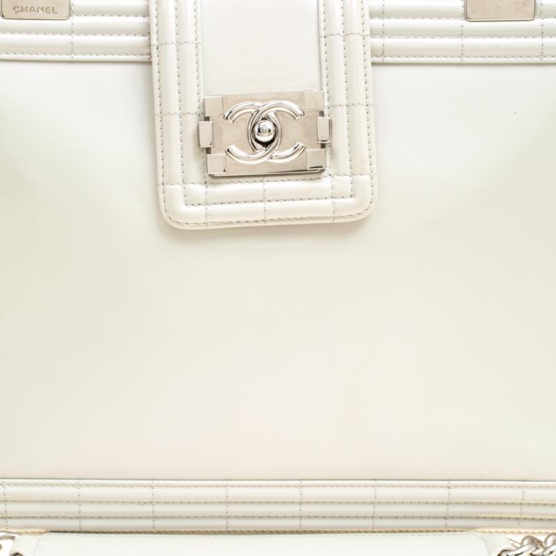 Chanel Off White Leather Reverso Boy Tote 8