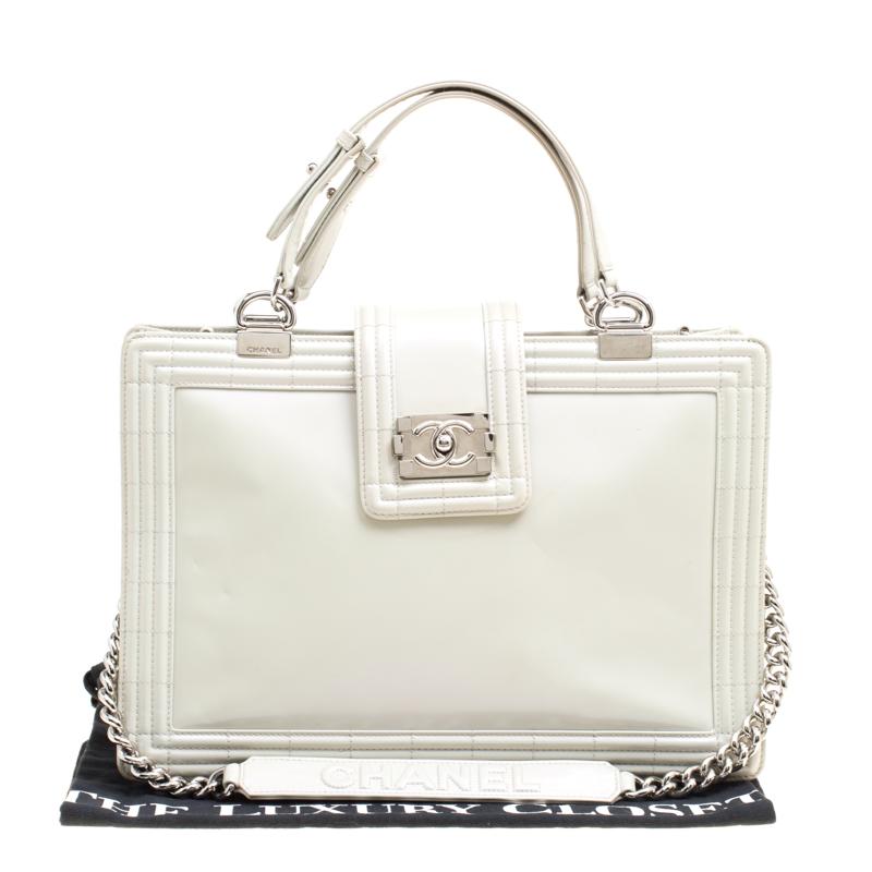 Chanel Off White Leather Reverso Boy Tote 3