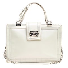Chanel Off White Leather Reverso Boy Tote
