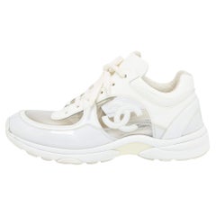 Chanel Off White Patent Leather and PVC CC Low Top Sneakers Size 41