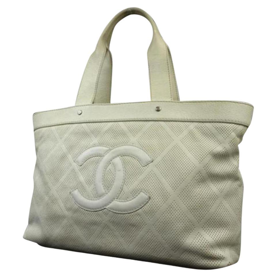Chanel Off-White Perforated Leather CC Tote Up in The air 218856 at 1stDibs
