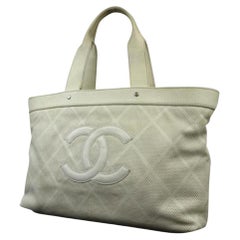 Chanel Off-White Perforated Leather CC Tote Up in The air 218856