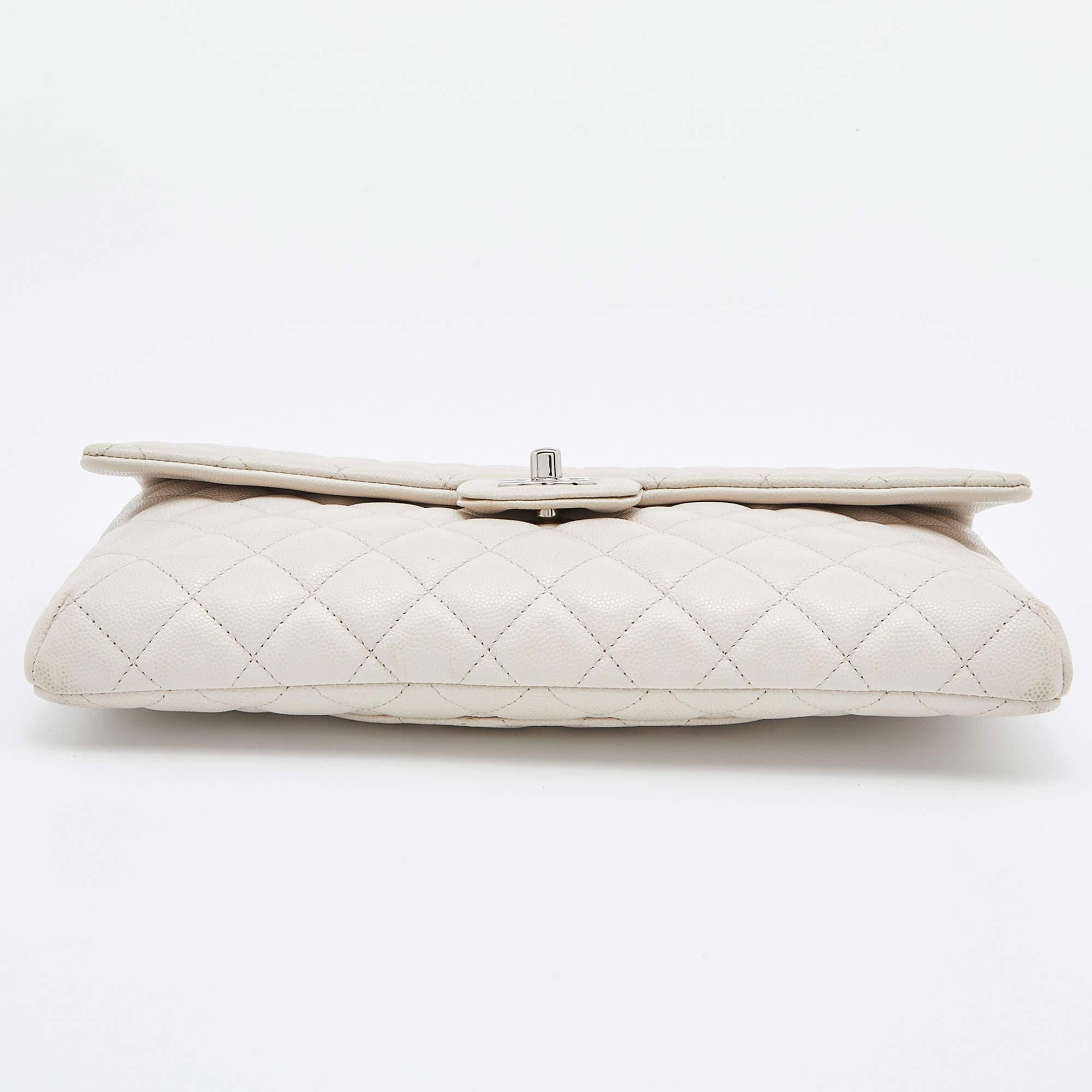 Chanel Off White Quilted Caviar Leather Flap Clutch 1
