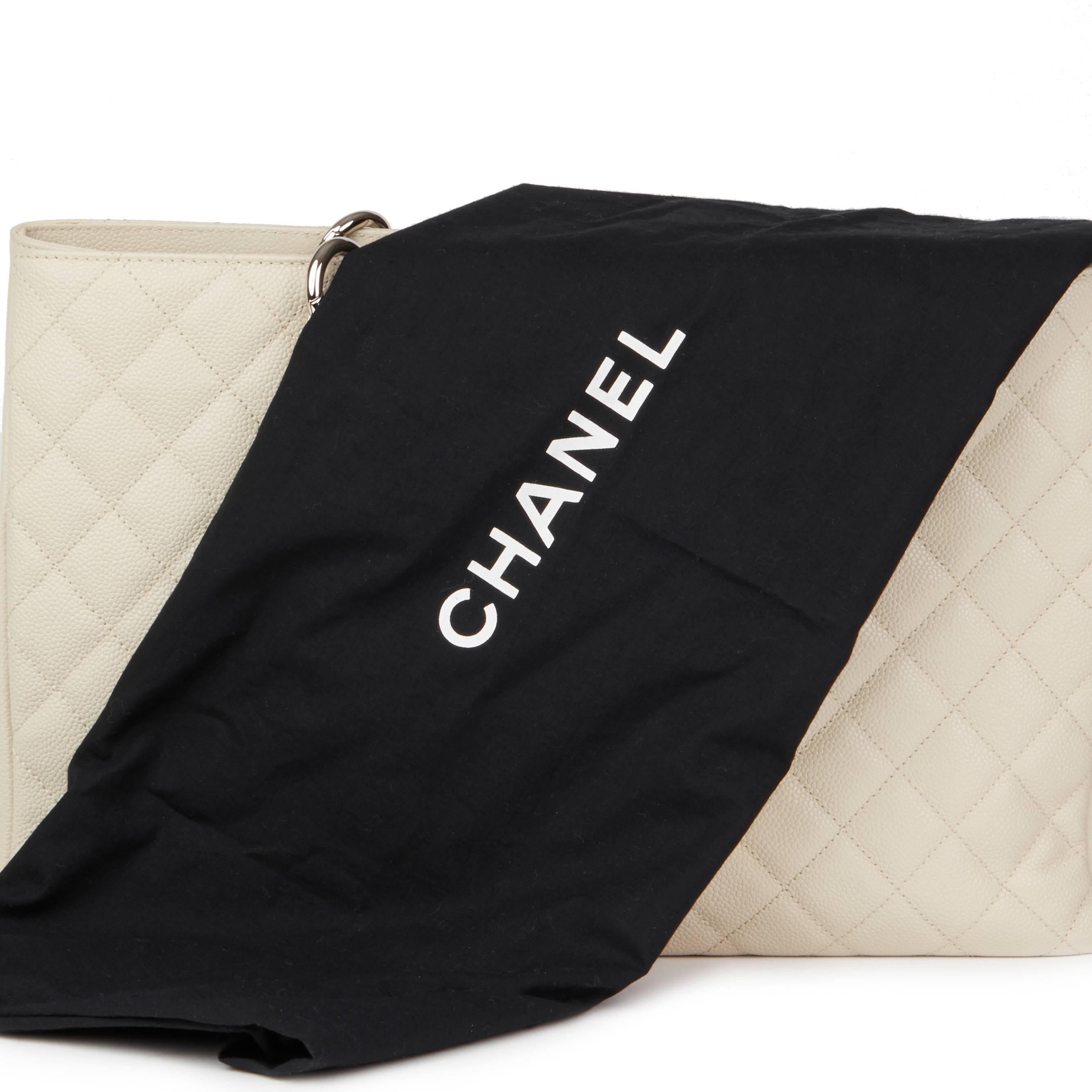 Chanel Off-White Quilted Caviar Leather Grand Shopping Tote XL  1