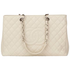 Chanel Off-White Quilted Caviar Leather Grand Shopping Tote XL