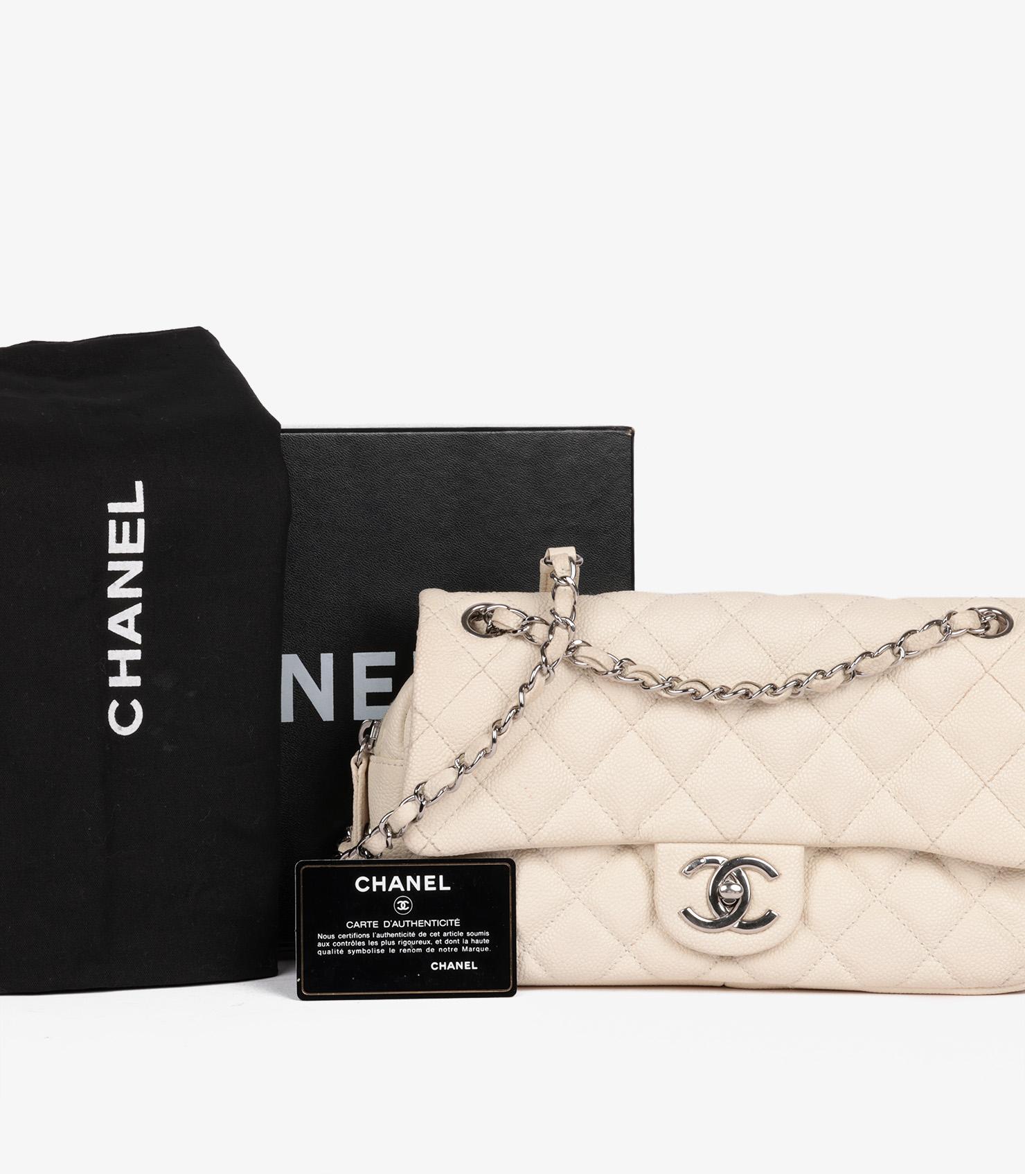 Chanel Off White Quilted Caviar Leather Medium Easy Carry Classic Flap Bag For Sale 7