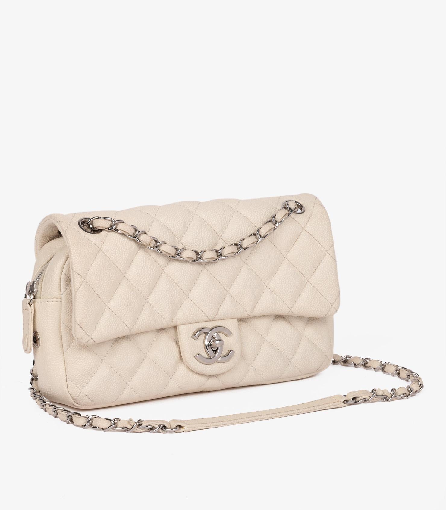 Chanel Off White Quilted Caviar Leather Medium Easy Carry Classic Flap Bag In Good Condition In Bishop's Stortford, Hertfordshire