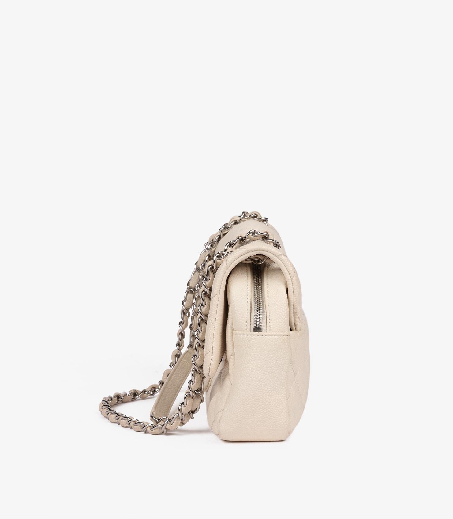 Chanel Off White Quilted Caviar Leather Medium Easy Carry Classic Flap Bag 1