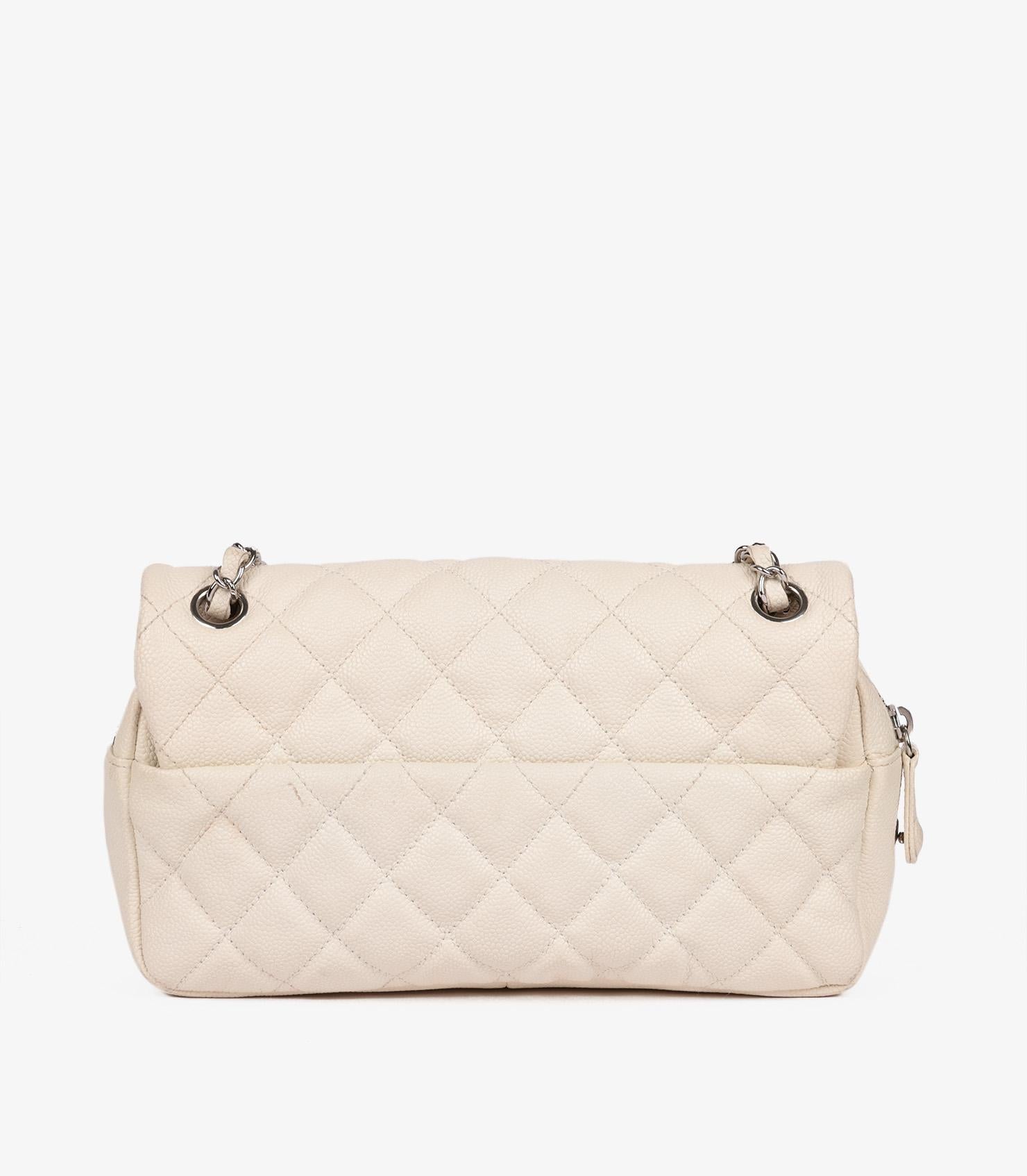Chanel Off White Quilted Caviar Leather Medium Easy Carry Classic Flap Bag For Sale 2