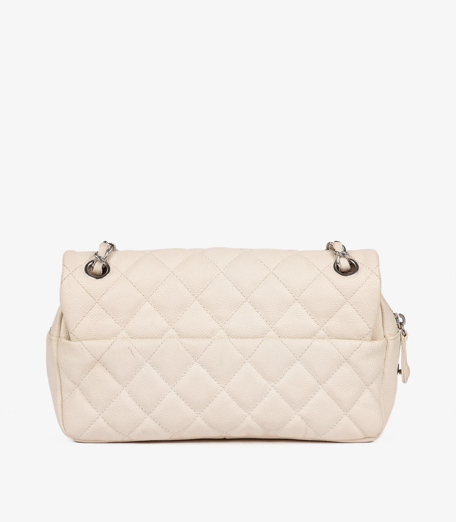 Chanel Off White Quilted Caviar Leather Medium Easy Carry Classic Flap Bag 2