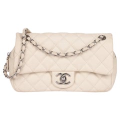 Chanel Off White Quilted Caviar Leather Medium Easy Carry Classic Flap Bag