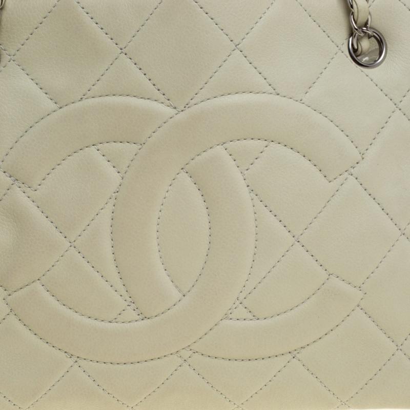 Women's Chanel Off White Quilted Caviar Leather Timeless Shopper Tote