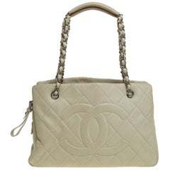 Chanel Off White Quilted Caviar Leather Timeless Shopper Tote