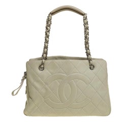 Chanel Off White Quilted Caviar Leather Timeless Shopper Tote