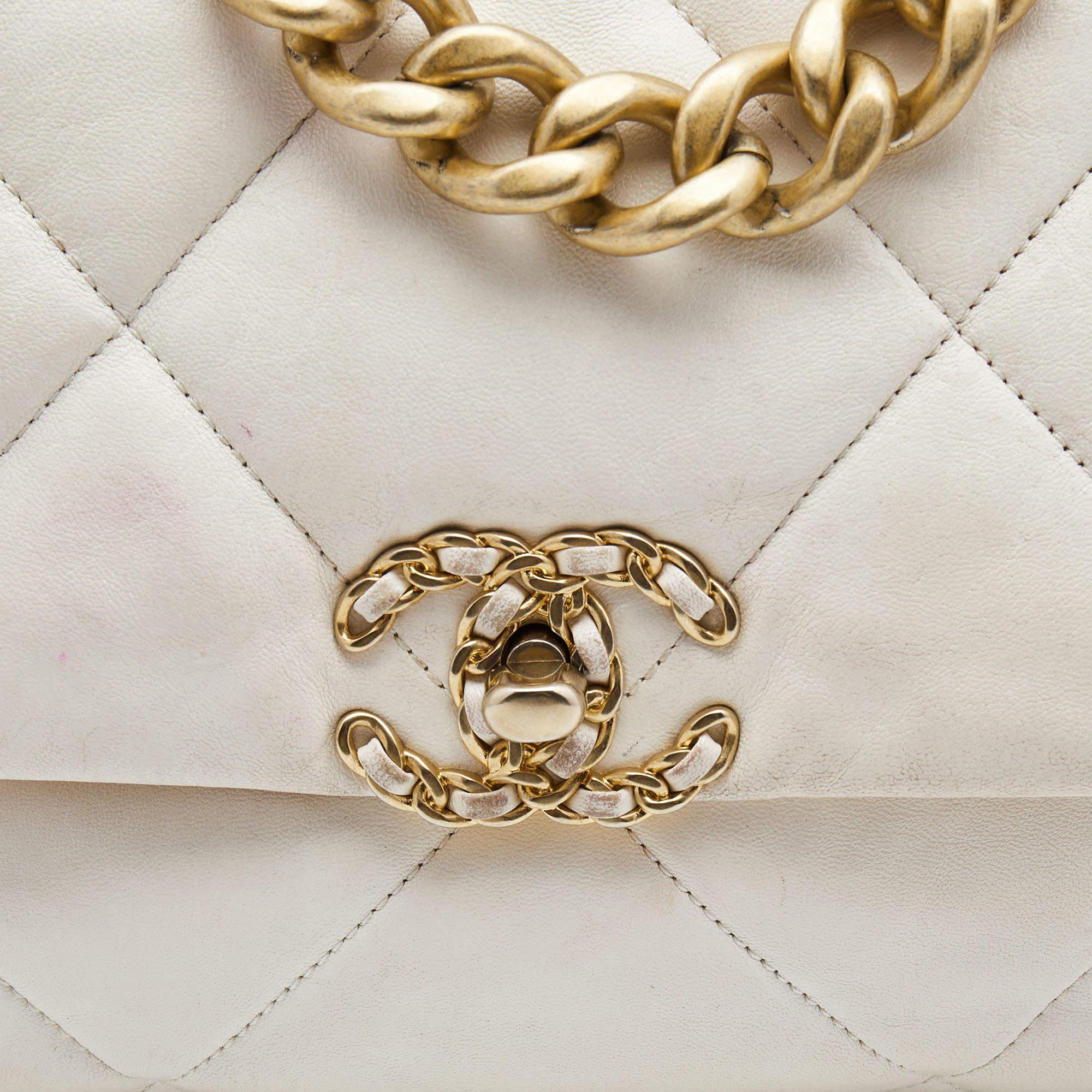 Chanel Off White Quilted Leather Large 19 Flap Bag 7