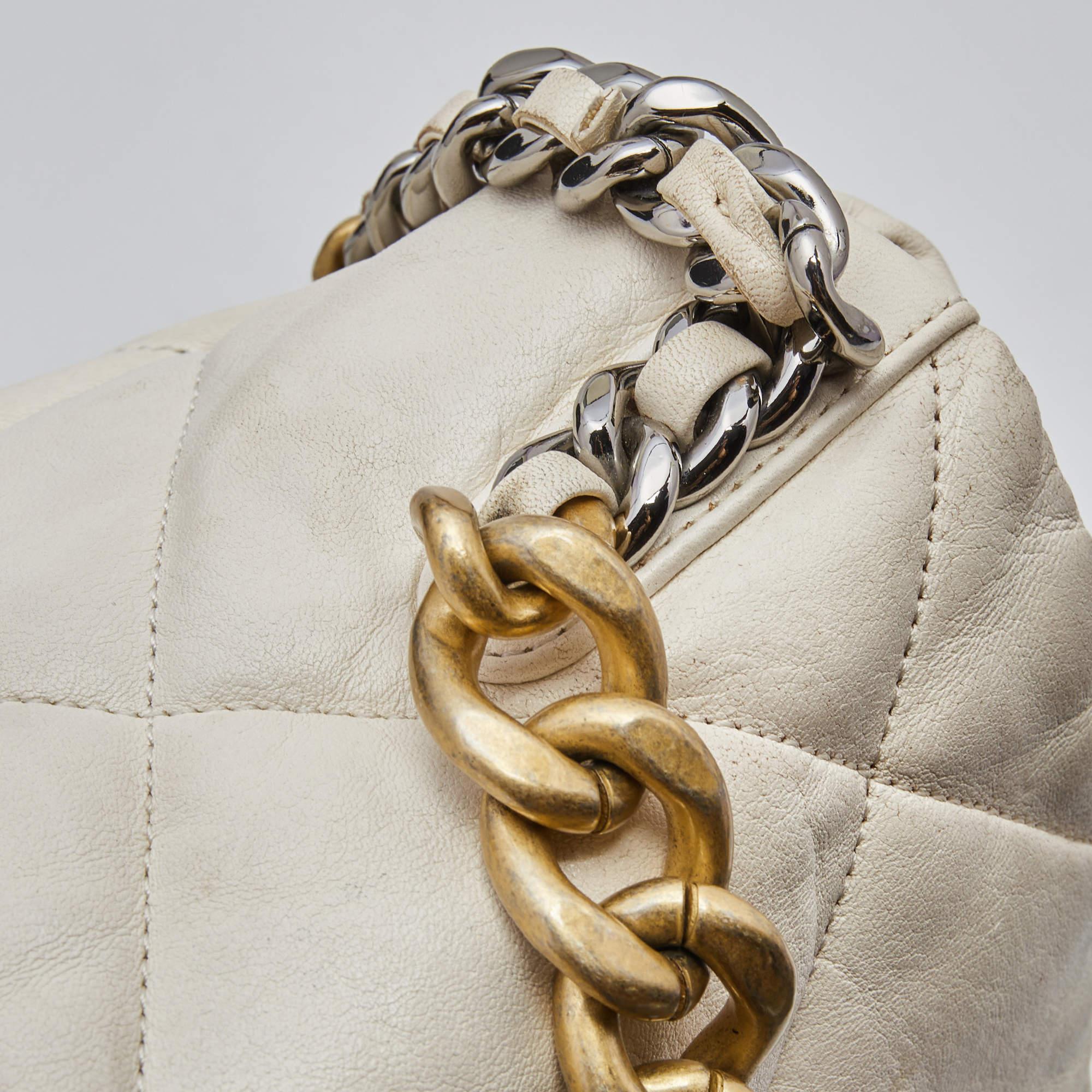 Chanel Off White Quilted Leather Large 19 Flap Bag 8