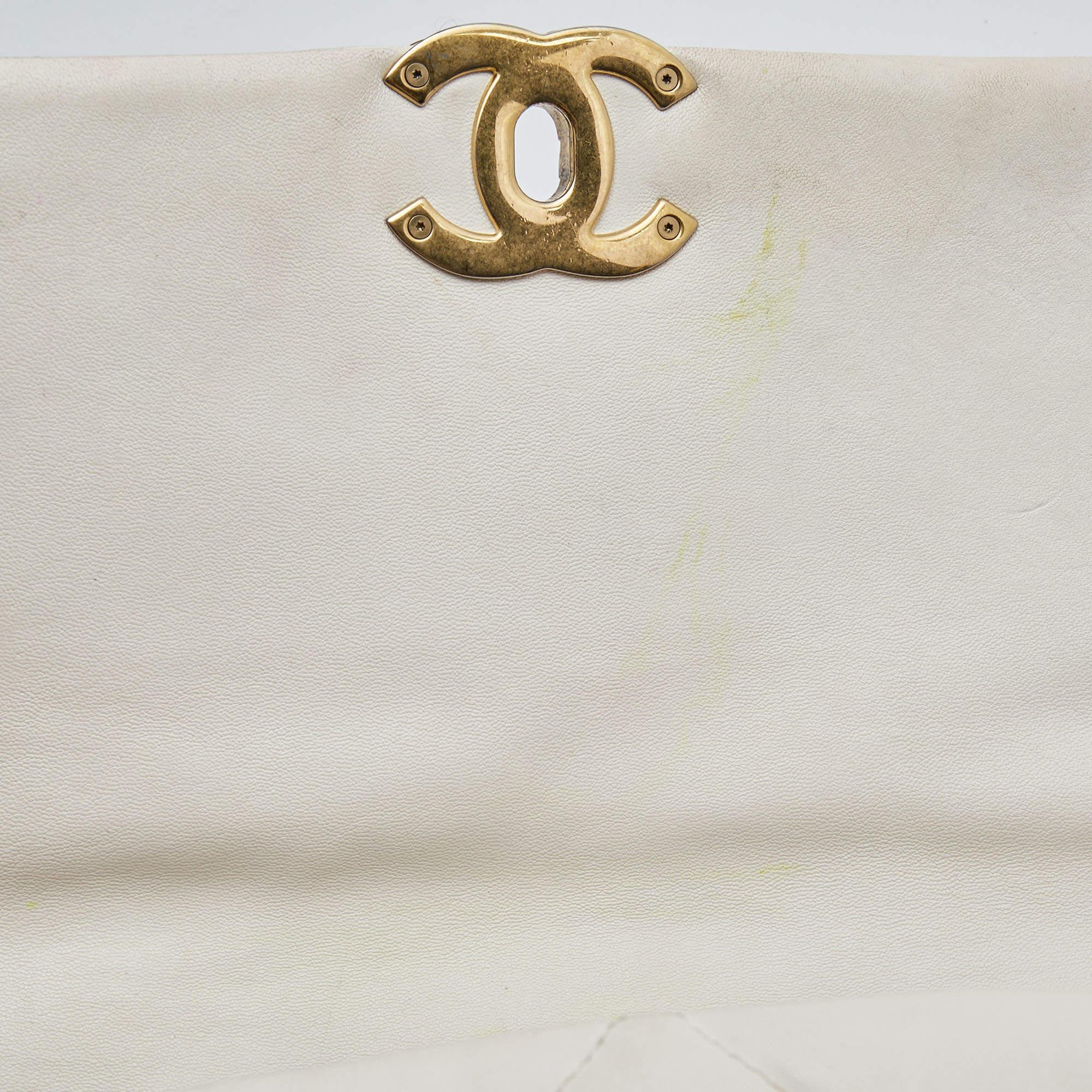 Chanel Off White Quilted Leather Large 19 Flap Bag 9