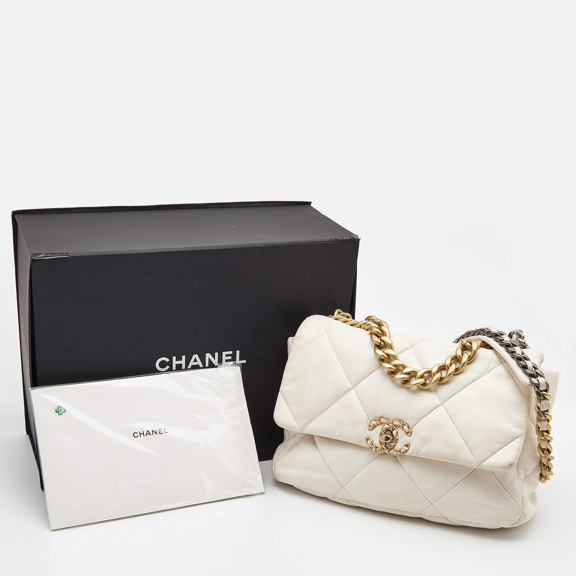 Chanel Off White Quilted Leather Large 19 Flap Bag 14
