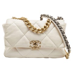 Chanel Off White Quilted Leather Large 19 Flap Bag