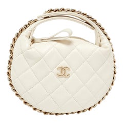Chanel Off White Quilted Leather Mini Chain Around Hobo Chanel Off White Quilted Leather Mini Chain Around Hobo