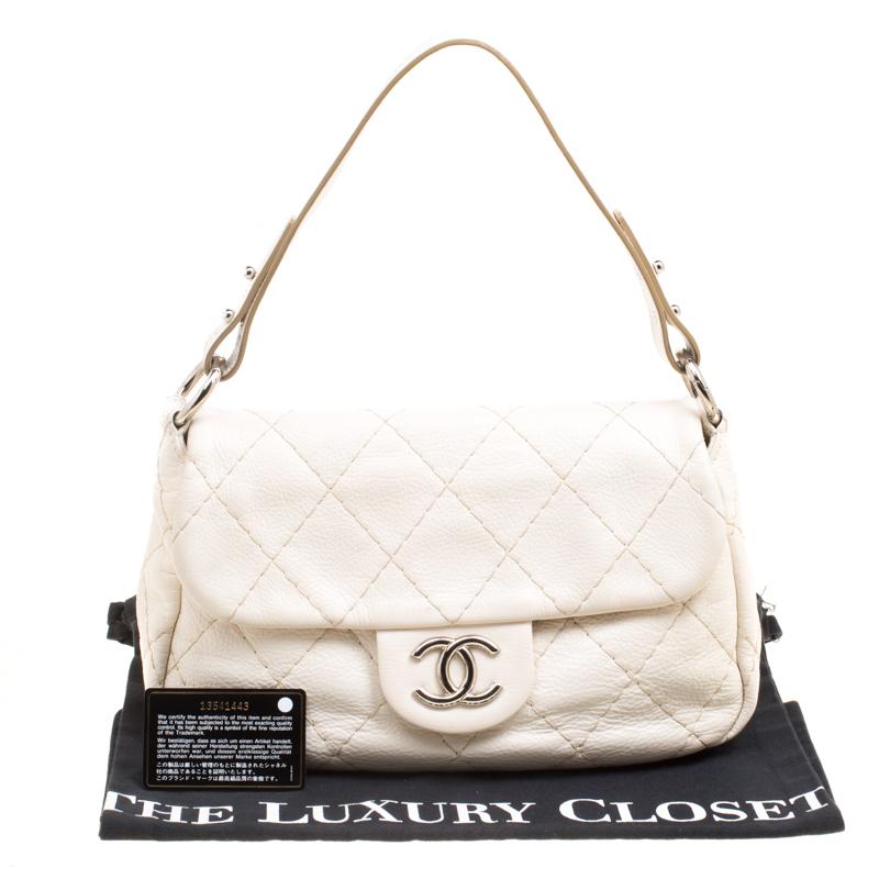 Chanel Off White Quilted Leather Small On the Road Flap Bag 6