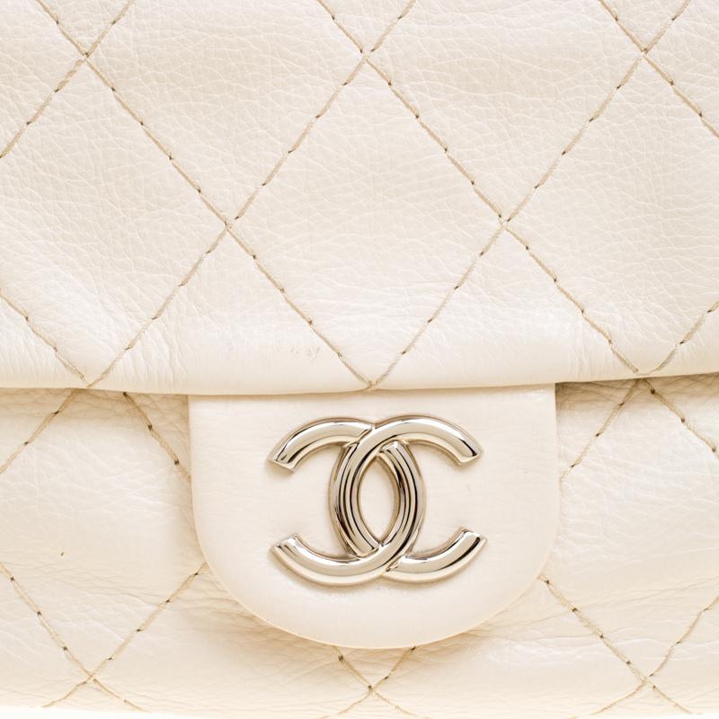Chanel Off White Quilted Leather Small On the Road Flap Bag 1