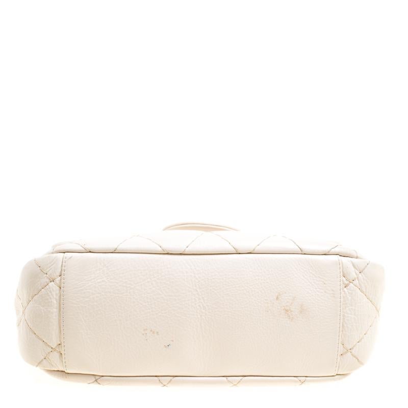 Chanel Off White Quilted Leather Small On the Road Flap Bag 2