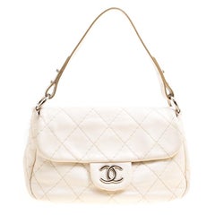 Chanel Off White Quilted Leather Small On the Road Flap Bag at 1stDibs