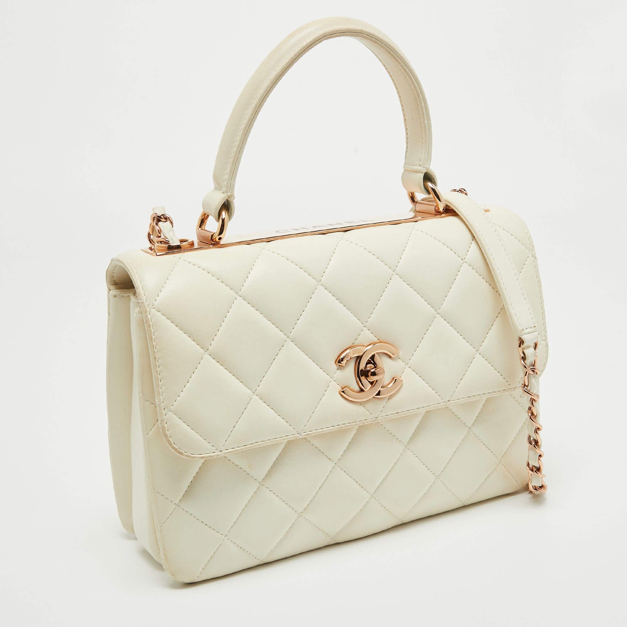  Chanel Off White Quilted Leather Small Trendy CC Flap Bag For Sale 2