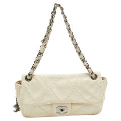 Used Chanel Off White Quilted Wild Stitched Leather Expandable Flap Bag