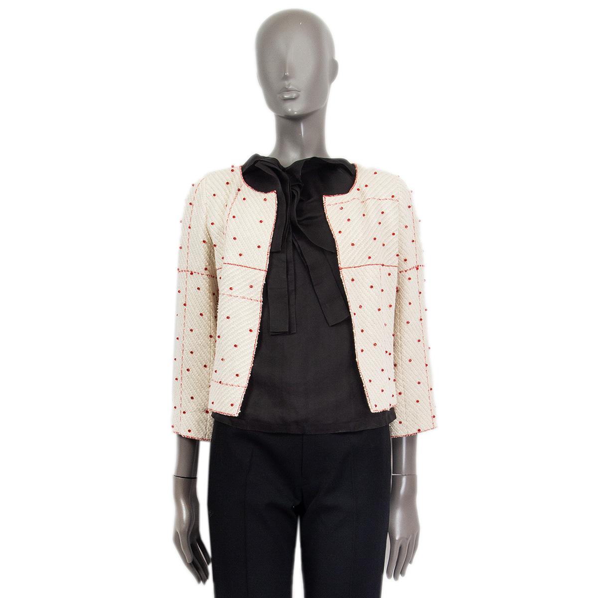 Beige CHANEL Giacca in TWEED EMBELLISHED in cotone bianco e rosso 38 S. White e rosso.