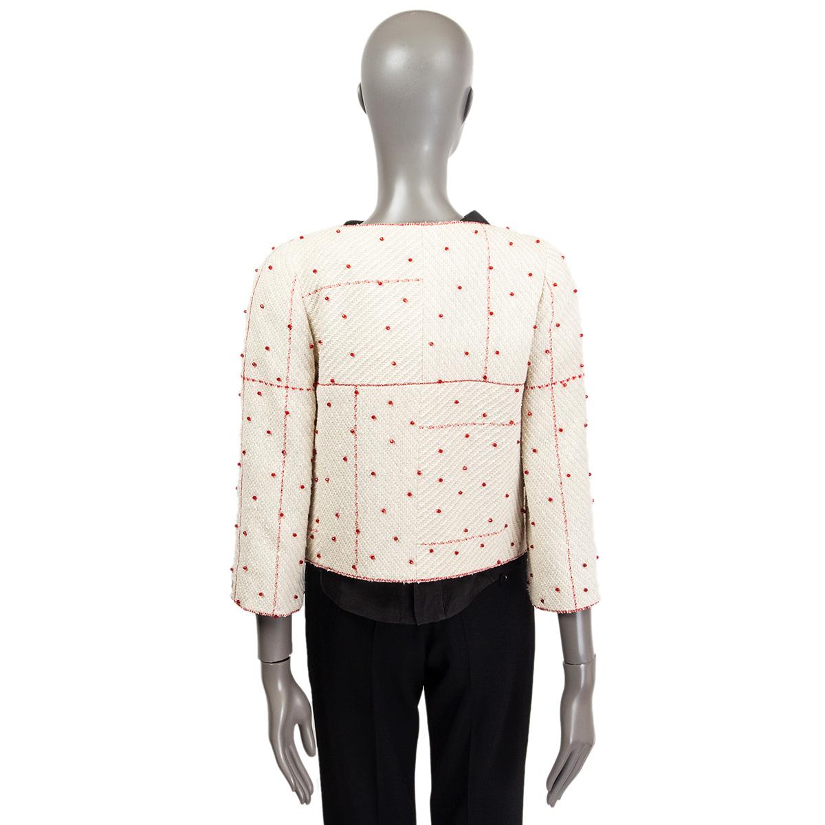 CHANEL Giacca in TWEED EMBELLISHED in cotone bianco e rosso 38 S. White e rosso. 1
