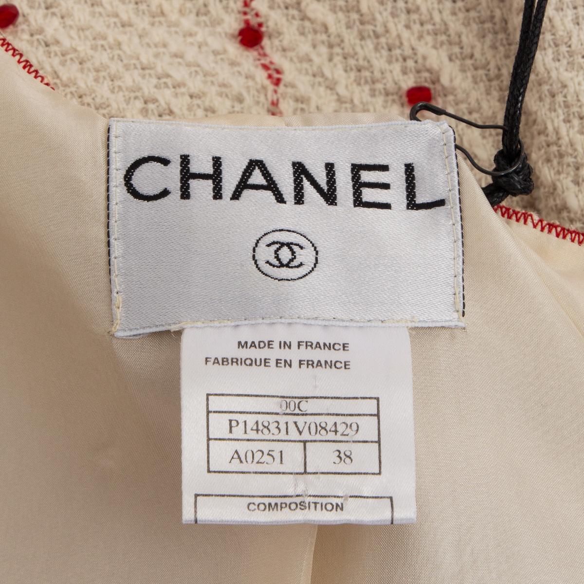 CHANEL Giacca in TWEED EMBELLISHED in cotone bianco e rosso 38 S. White e rosso. 3