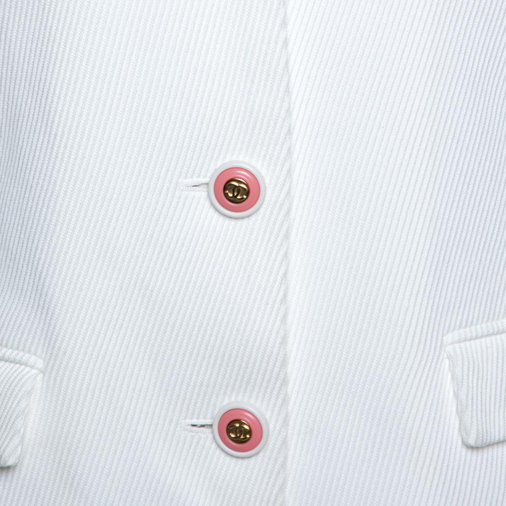 Chanel Off white Ribbed Cotton Button Front Jacket S In Excellent Condition In Dubai, Al Qouz 2