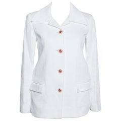 Chanel Off white Ribbed Cotton Button Front Jacket S