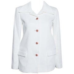 Chanel Off white Ribbed Cotton Button Front Jacket S
